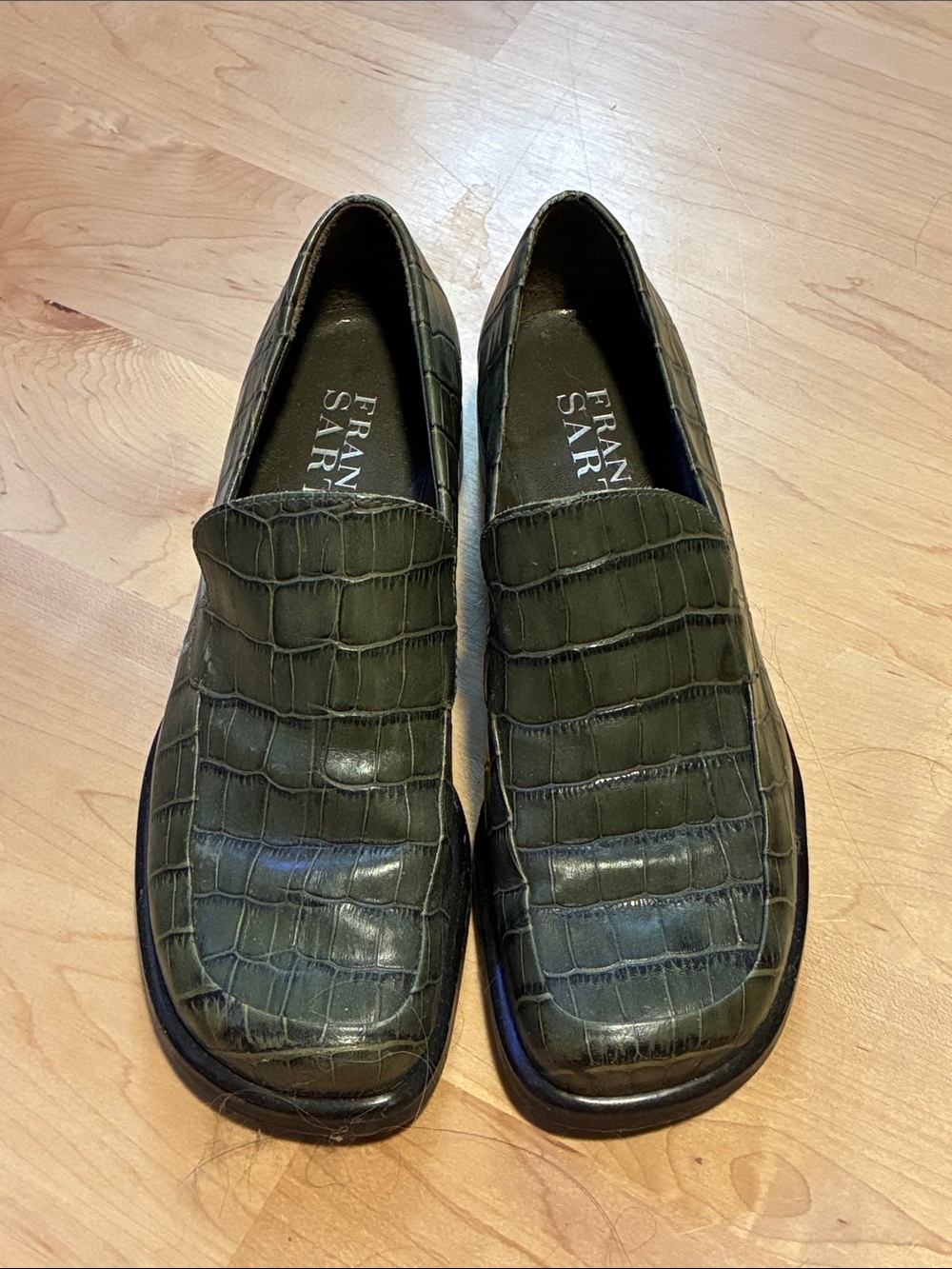 Franco Sarto Dark Olive Croc-Embossed Slip-On Loafers